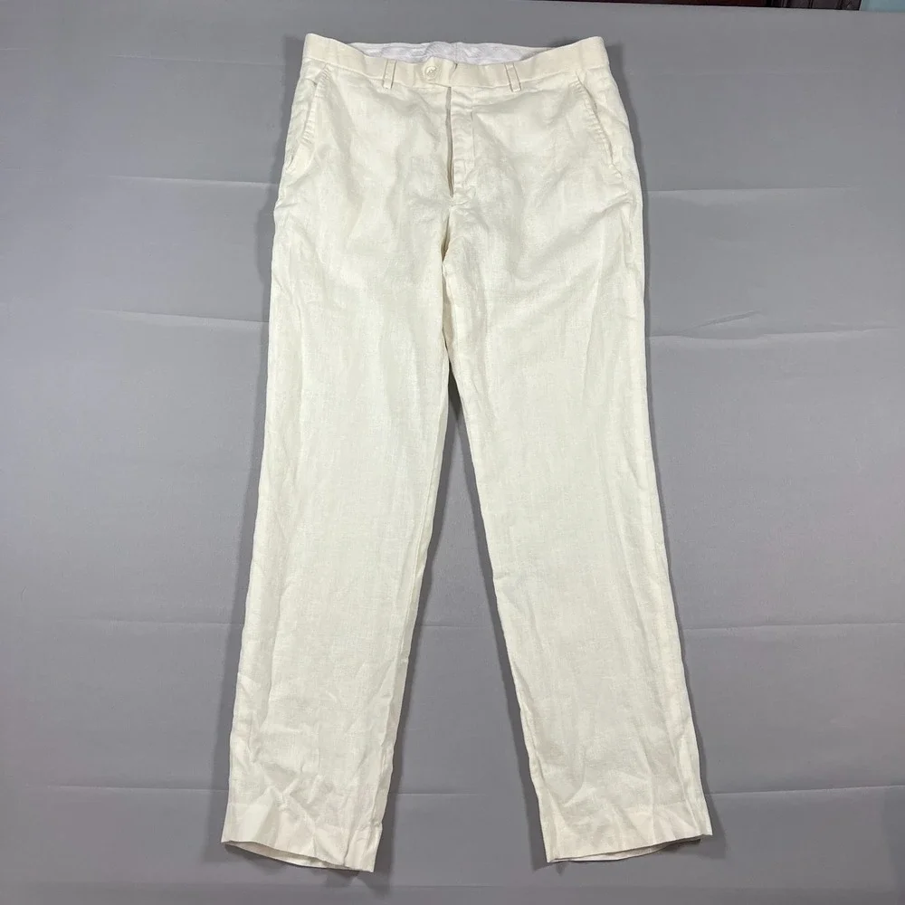 Greg Norman Chino Pants Mens 34x32 Beige Linen Blend Mid Rise Flat Front Skinny